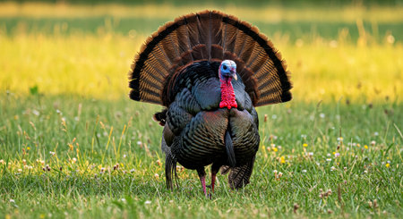 Wild turkey (Meleagris gallopavo) in the meadow