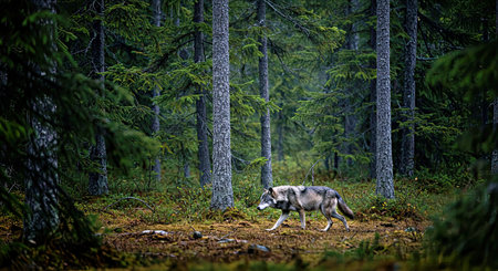 A wolf in the taiga of the Siberian taiga.
