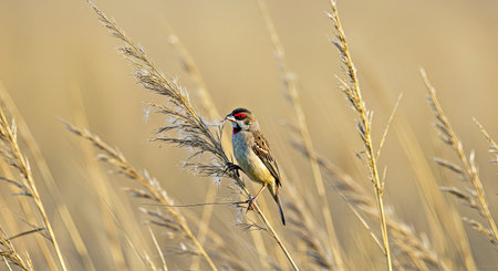Reed bunting perched on a reed