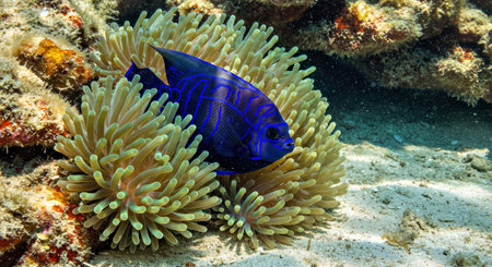 Tropical fish and anemone on the seabed