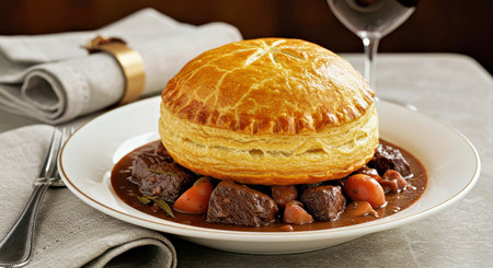 Beef Bourguignon with stewed vegetables served on a plate