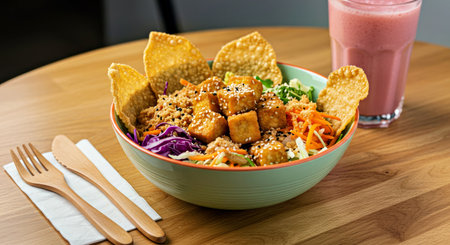 Tofu salad with sesame seeds and coleslaw.の写真素材