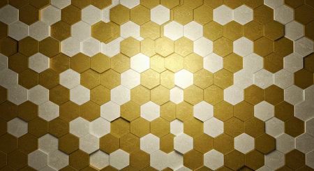 Golden hexagon background with copy space for text or image. 3D renderingの写真素材