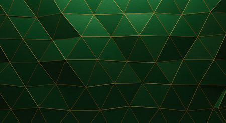 Abstract green polygonal background with golden lines. 3d renderingの写真素材