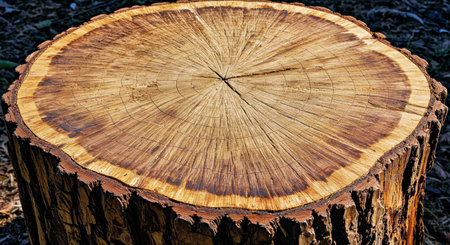 Stump of a tree with a circular pattern in the forest.の写真素材