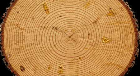 Close up of a tree trunk section with annual rings showing growth rings