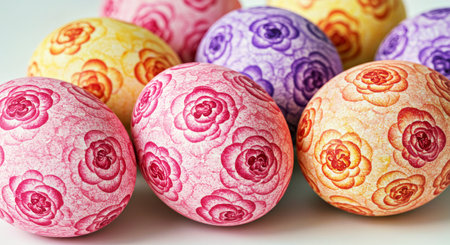 Stunning macro close-up reveals the intricate beauty of a detailed floral pattern decorating Easter...