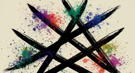 Colorful Abstract Drumming Interpretation Bold Artistic Design with Dynamic Paint Splatters and...