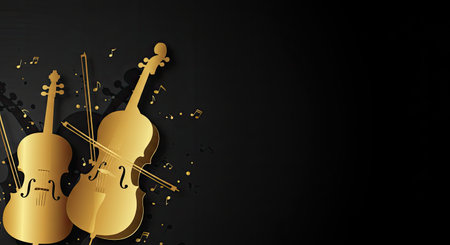 Minimalist Orchestra Background Violin Cello Silhouettes Elegant Classical Music Concept Simple Instrument Design Artの写真素材