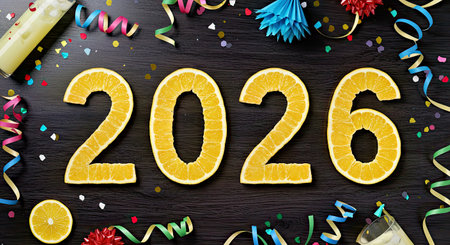 New Year twenty twenty six celebration concept featuring refreshing daiquiri slice forming part of...
