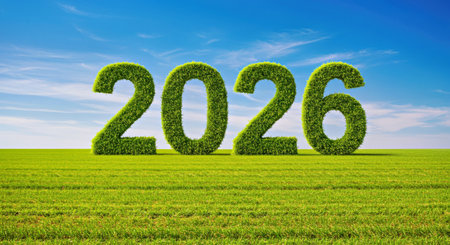 Successful twenty twenty six concept showing year carved into green field symbolizing agriculture...