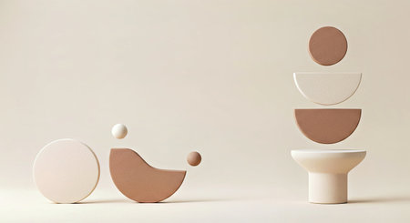 This calm abstract background displays an array of neutral colored shapes set upon a light beige...