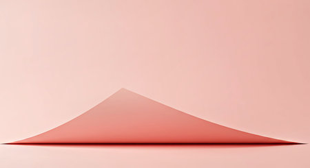 A sheet of soft powder pink paper shown with a subtle detail. One edge exhibits a gentle curl, adding a delicate, realistic touch perfect for stationery mockups or flat lays.の写真素材