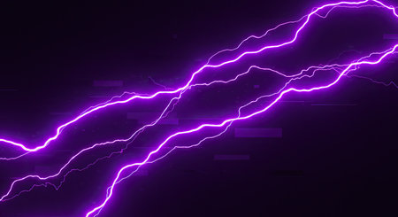 This high-energy background is presented in a digital style with striking electric purple glitch lines. Scan-like overlays add to the futuristic and dynamic feel, ideal for abstract or tech visuals.の写真素材