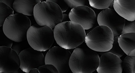 A stylized composition of black and white rose petals highlighting strong contrasts. The image features soft textures, creating an artistic and dramatic floral study in monochrome.の写真素材