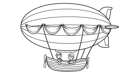 Illustration of a Hot Air Balloon with two kids on it.のイラスト素材