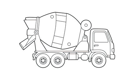 Cement Mixer Truck Outline Coloring Page Construction Vehicle Fun Kidsのイラスト素材
