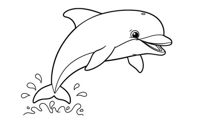 Smiling Dolphin Cartoon Coloring Page Fun Marine Life Activity Outline Childrenのイラスト素材