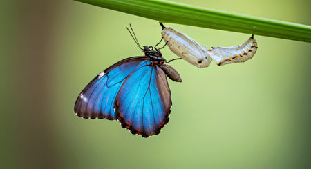 Blue Morpho Butterfly Emergence Chrysalis Time Lapse Style Recreation Photoの写真素材