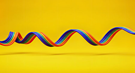 Abstract Pattern of Wavy Three Dimensional Ribbons in Bright Vibrant Rainbow Colors Background