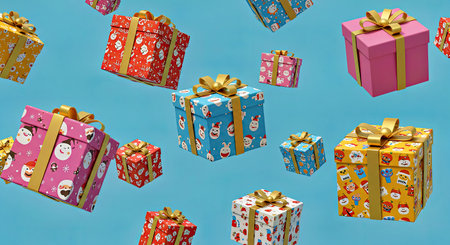Festive Birthday Background Featuring Colorful Gift Boxes Floating in the Air