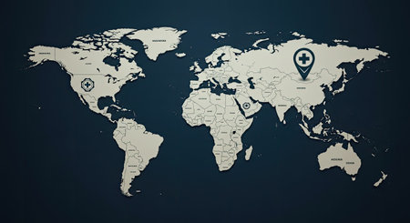 World Map Visualization of International Travel Medical Insurance Conceptの写真素材