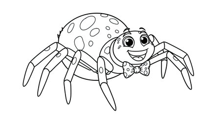 Cute Cartoon Spider Character Wearing a Bowtie Coloring Page Perfect for Children's Funのイラスト素材