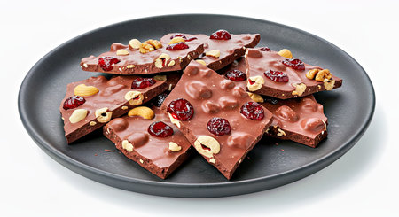 Decadent Cherry Chocolate Bark with Nuts on Black Plateの写真素材