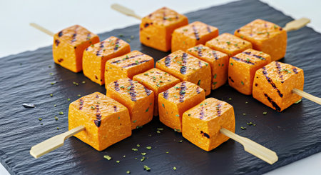 Delicious Grilled Pumpkin Skewers Aromatic Herbs Rustic Slate Platter
