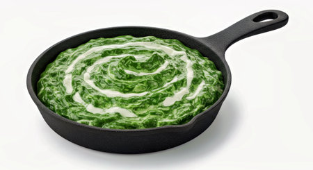 Rich Creamed Spinach Dish Velvet Texture Matte Black Pan Home Cooking