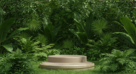 Natural podium product display tropical leaves forest backgroundの写真素材