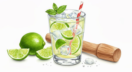 Mojito cocktail with lime and ice cubes. Vector illustration.の写真素材