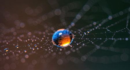 spider web with dew drops close up.の写真素材