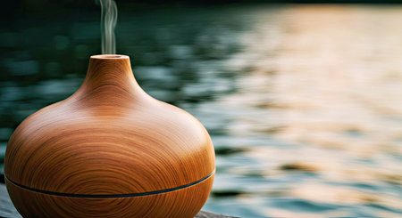Closeup of wooden vase.の写真素材