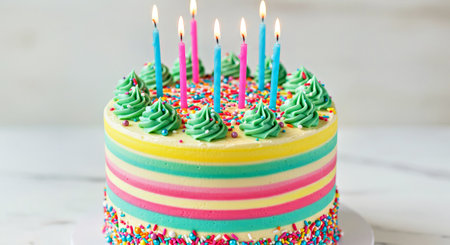 Festive Striped Buttercream Cake with Colorful Decorations