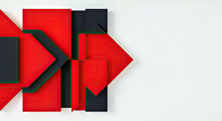 Striking Red Black Geometric Abstract Wall Art Design Modern Minimalist Angular Shapes Contemporary...