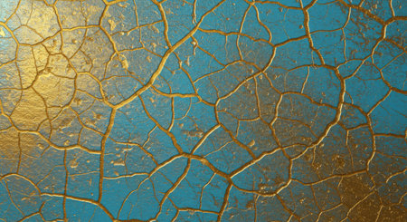 Rich Gold Blue Distressed Crackle Texture Abstract Background Sophisticated Grungy Artistic Detail for Premium Design Elementsの写真素材