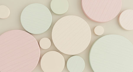 Serene Abstract Background Showcasing Pastel Colored Wooden Circlesの写真素材