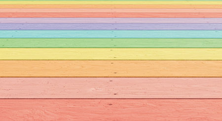 Unique Pastel Rainbow Colored Wooden Plank Background with Gentle Texturesの写真素材