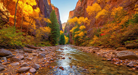 Breathtaking Autumn Vista of Cottonwood Canyon Featuring a Meandering Canyon Streamの写真素材
