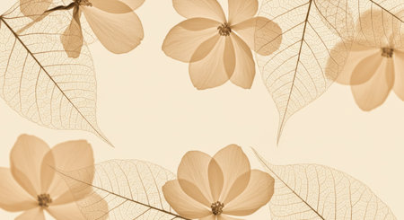 Subtle Beige Transparent Leaves Featuring Intricate Veins and Petals for a Calm Wallpaperの写真素材