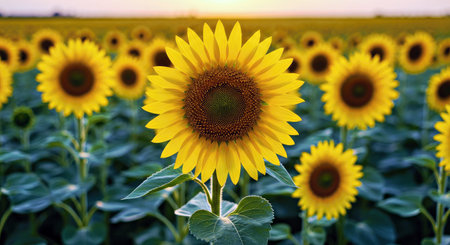 Vibrant Sunflower Glowing in Soft Evening Field Sunlight