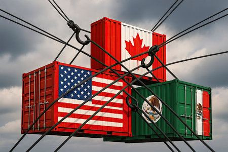 North American Tariff War Concept US Mexico Canada Trade Dispute Conflicting Cargo Containersの写真素材