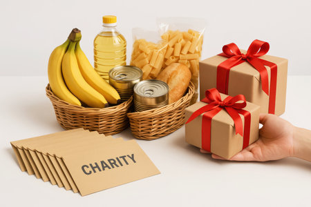 Islamic Sadaqah and Charitable Donations of Money and Foodの写真素材