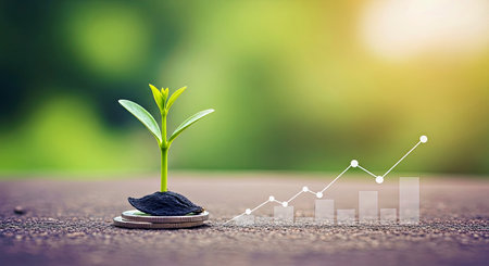 Eco Friendly Financial Growth with Seedling and Coinの写真素材