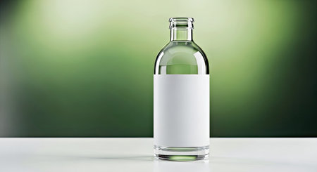 Clear Glass Bottle Mockup on White with Green Background