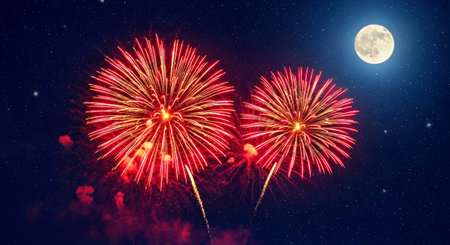 Vibrant Chinese New Year Fireworks Bursting at Night