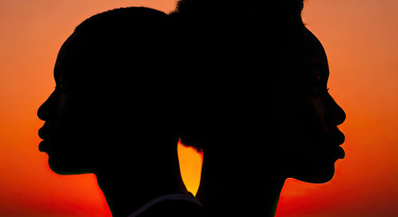 Profile silhouettes of a collective of black men and women from African and African American...