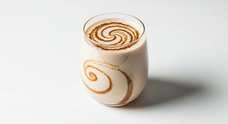 Nutritious Balanced Almond Date Smoothie Featuring Artistic Cinnamon Swirl Beverage