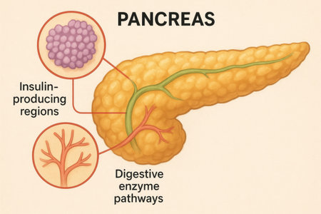 Detailed Pancreas Anatomy Illustrating Endocrine and Exocrine Functions Diagramの写真素材